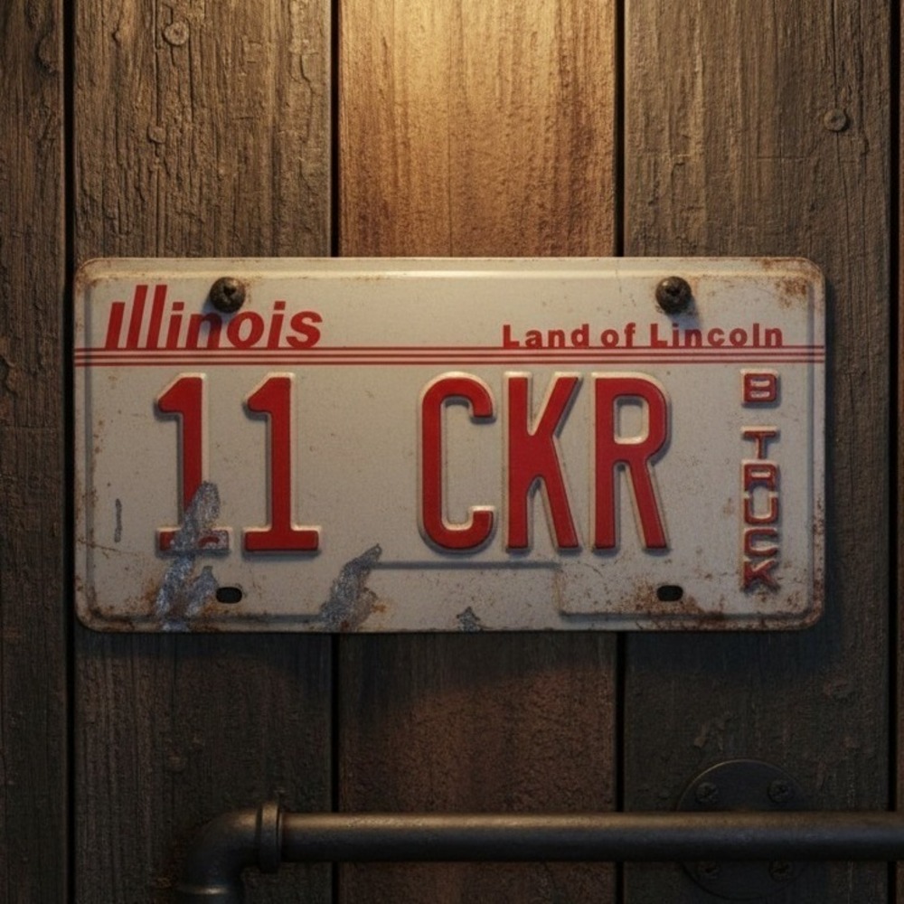 Illinois Vintage Land of Lincoln B Truck License Plate 11 CKR Red White Metal